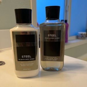 Bath and body works men STEEL body wash and lotion set